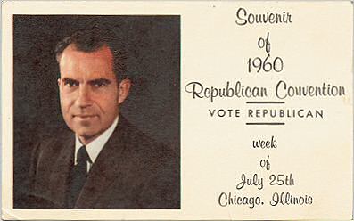 Postcard souvenir of the 1960 Republican Convention given to Kornitzer by Hannah Nixon. 